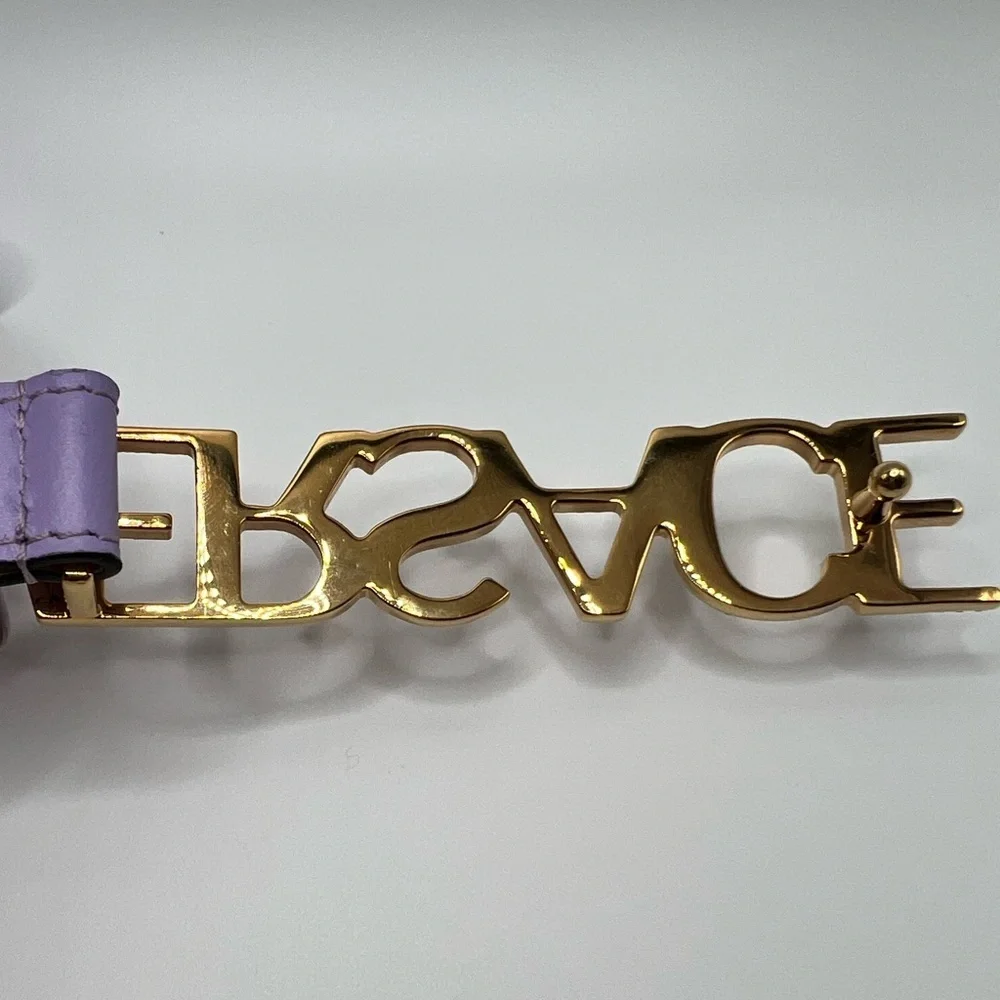 NEW VERSACE Logo Crystal Purple Leather Belt 80/32 Medium M